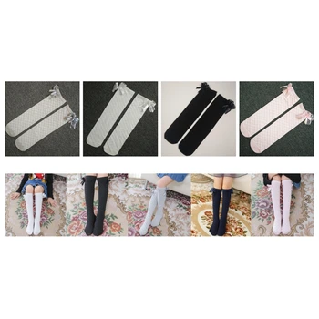

1Pair Cute Warm Rhombus Bow tie hose Knee High Long Stocking Girl Stockings For Little School Student Girl