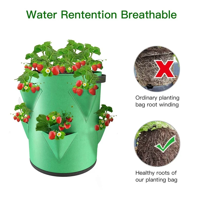 

Garden Outdoor Planting Grow Bag Strawberry Vertical Flower Herb Pouch Root Breathable Vegetable Round Reusable Pot Planter