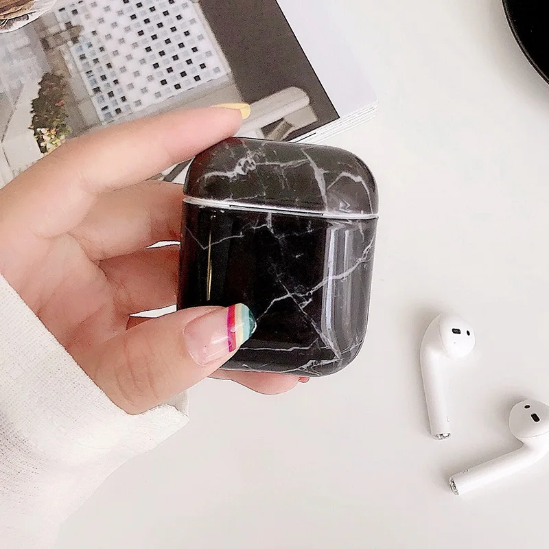 YBD чехол с мраморным рисунком для AirPods защитный чехол для Apple Airpods Air Pods чехол Coque Funda для Airpod аксессуары - Цвет: bright black