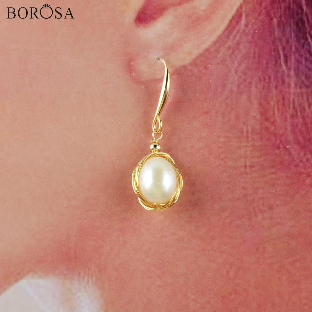 BOROSA 3 пары Золотая проволока обёрточная Геометрическая нерегулярная пресноводная жемчужина простые Подвесные серьги из натурального жемчуга вечерние подарок WX1216