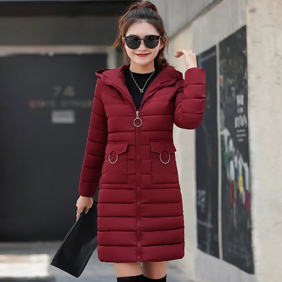 

Solid Hooded Long Winter Cotton Coats Women Thicken Slim Zipper Parka Plus Size Streetwear Female Warm Jackets Coats Chaqueta