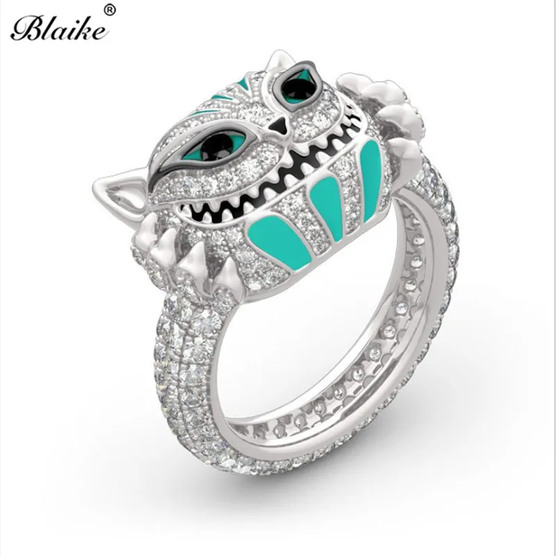 Blaike 925 пробы серебро, кольцо с котом, изысканное белое сердце, циркониевые кольца для женщин, кольца для вечеринок, кольца на Хэллоуин, ювелирные изделия, подарки