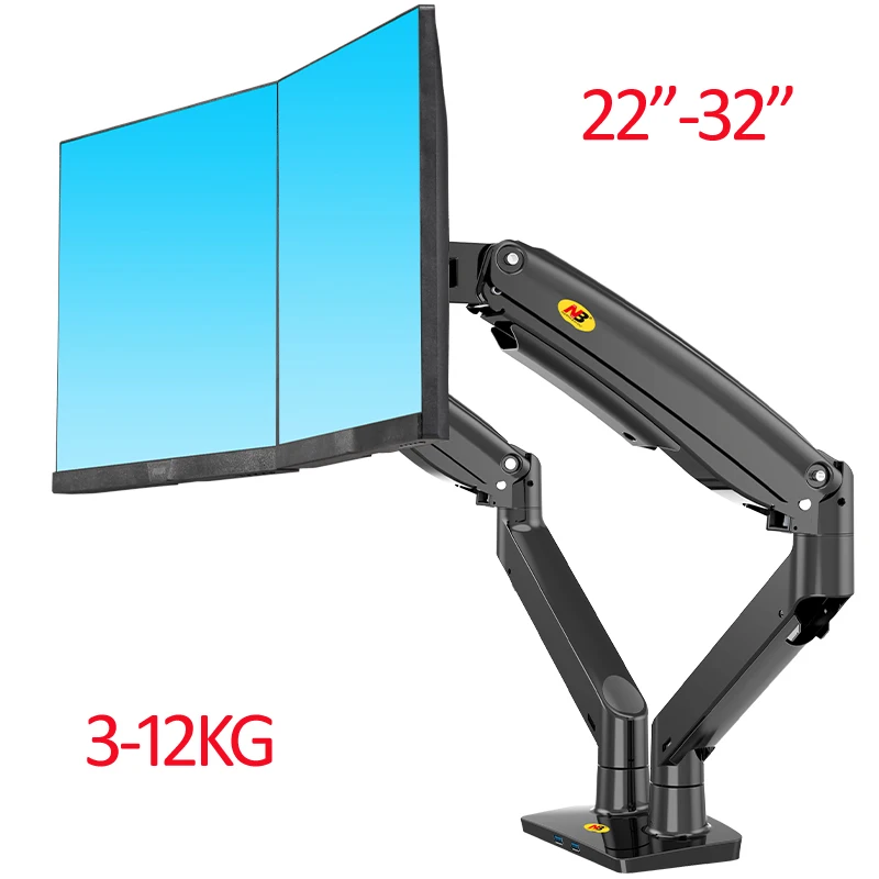 Suporte de Tela de Computador Mola de Gás Braço de Movimento Monitor de Computador Novo Alumínio 22-32 Duplo Completo Suporte nb F195a-da 3-12kg - Image 3