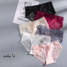 

New Women's Sexy Underwear Low Waist Lace Panties Transparent Breathable Cotton Crotch Hip Briefs Lingerie Sensual