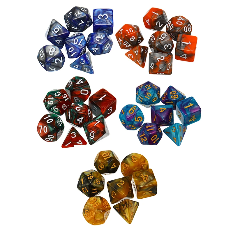 

7 Pieces / Set Dice D & D Color Multicolor Dice Mix D4 D6 D8 D10 D12 D20 DND Dice Table Game