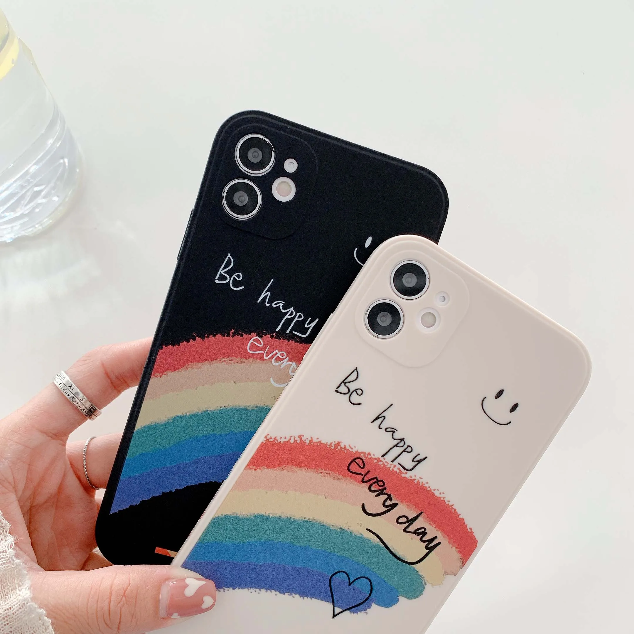 Fashion Be Happy Rainbow Phone Case for iPhone 13 11 12 Pro Max X XR XS Max 7 8 6 6S Plus Se 2020 Soft Silicon Back Cover Cases iphone 11 Pro Max leather case