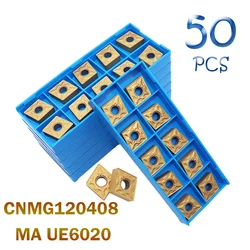 Tour mécanique CNC pour outil de coupe du métal, 50 pièces, insert en carbure, outil de tournage externe, lame CNMG120408 MA UE6020, CNMG 120408 
