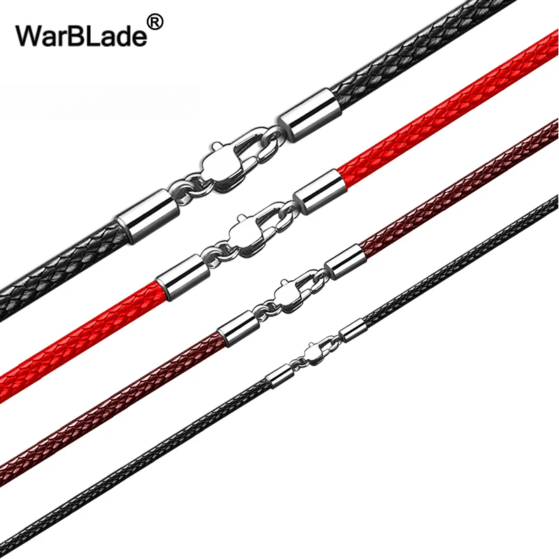 Lobster Clasp Rope Waxed-Cord Leather Necklace Stainless-Steel Connector-Chain Jewelry