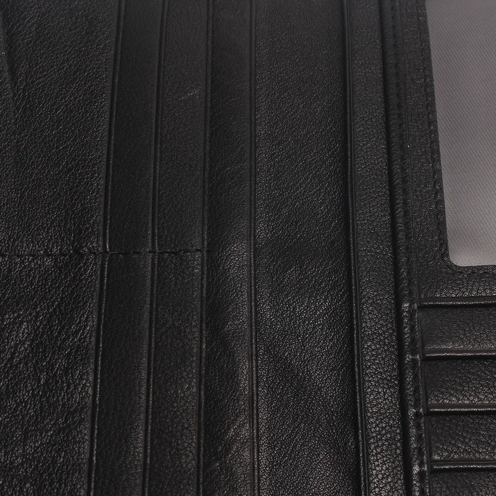 Men Black Long Wallets Stitching Style 100% Genuine Leather Wallet Men's Credit Card Travel Hand Purse For Man 6