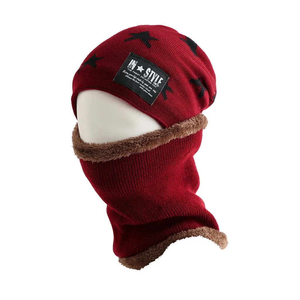 Модная зимняя шапка из флиса контрастных цветов, вязаные теплые зимние шапки для детей, шапка+ шарф, комплект из двух предметов - Цвет: Wine