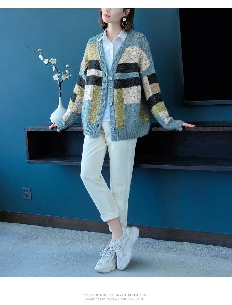 Vintage Fashion Women Cardigans V-Neck Casual Women Sweater Korean Style Knitted Women Spring Clothes sueter mujer 1103-125