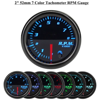 

12V Universal 2 Inch 52mm Car Tachometer RPM Digital 7 Color LED Display 0-8000 RPM Car Tach Meter