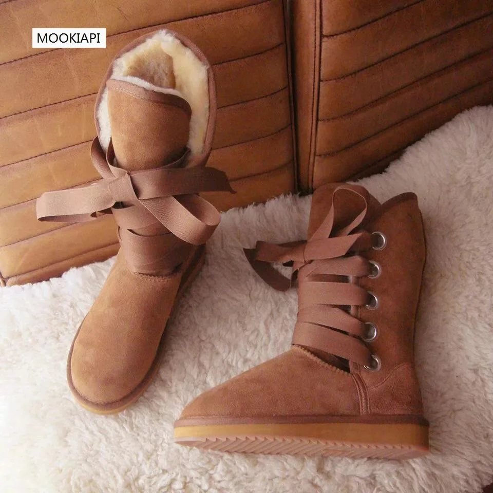 

The latest European style in 2019, high-barreled snow boots, real sheepskin, 100% wool, women's shoes, 6 colors, free delivery