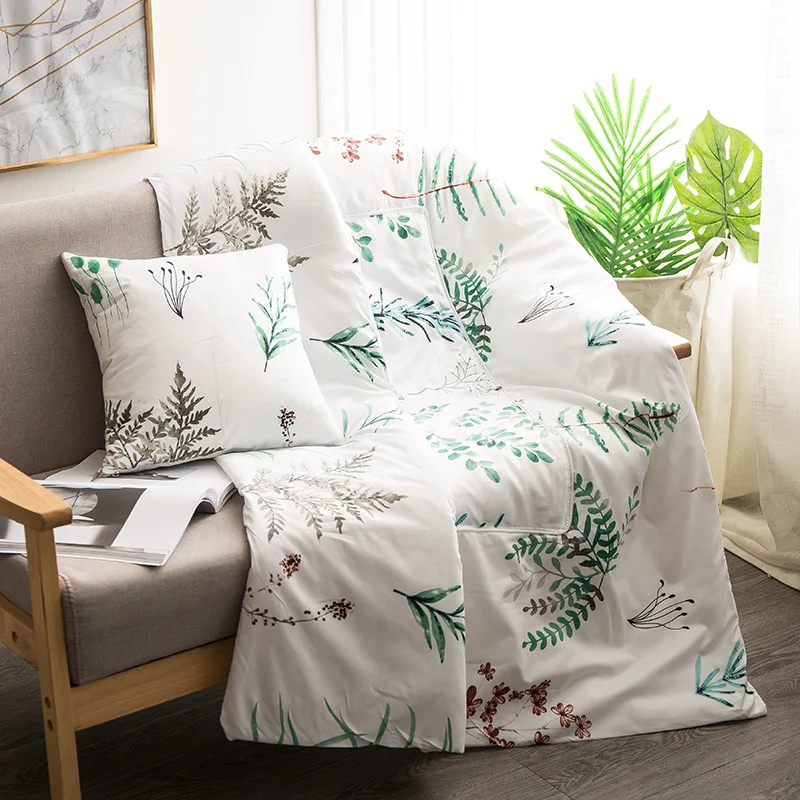 Lanke Dual use Cushion Blanket For car sofa lumbar throw pillow blanekt air conditioning blanket foldable patchwork quilt - Цвет: Светло-зеленый