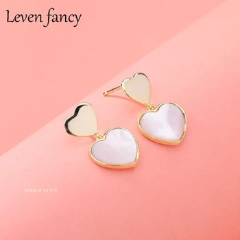 

925 Sterling Silver Studs Glossy Love Heart Shaped Natural Shell Stud Earrings Valentine's Day Present Wedding Jewelry Gift