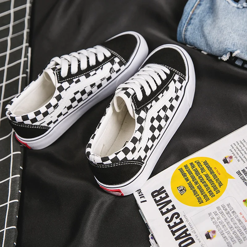 CHIC Canvas Shoes Female Spring Checkerboard Students Harajuku Black And White Plaid Ulzzang Versatile Board Shoes 1992 Sho