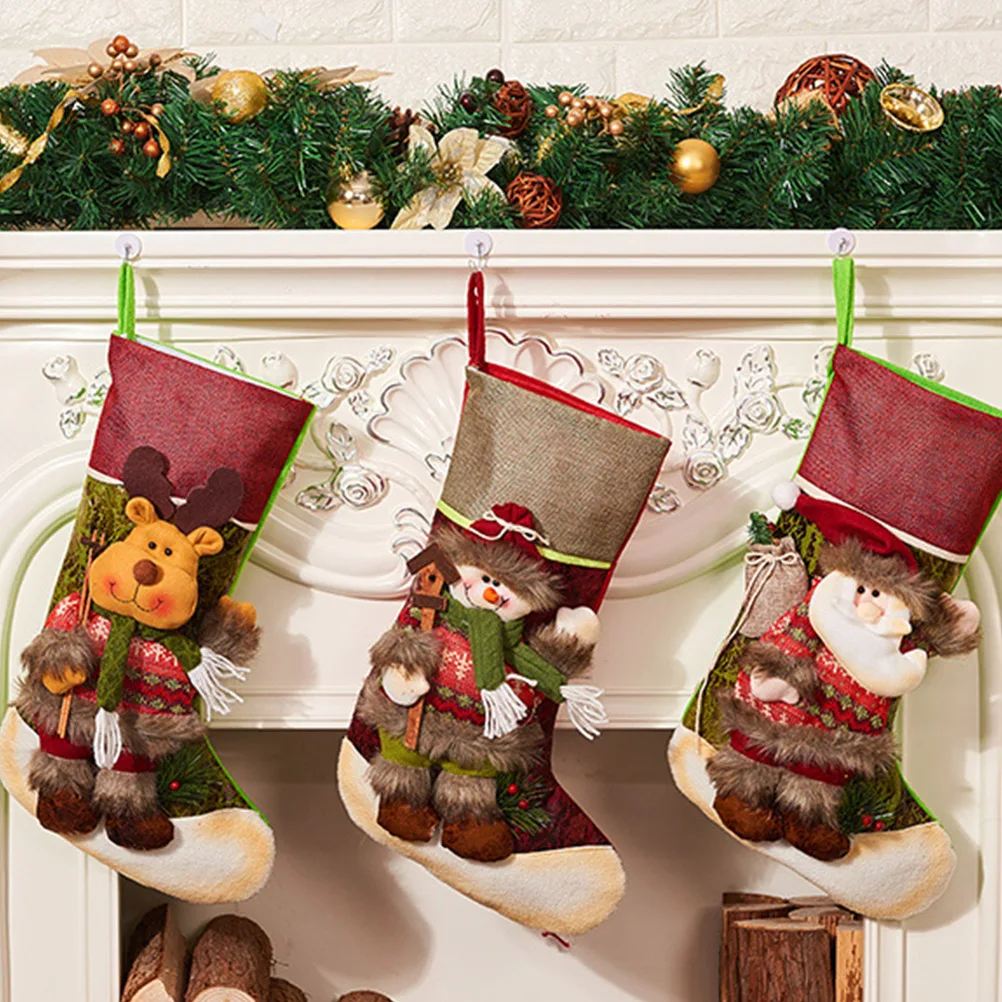 

1pc Large Christmas Stockings Vintege 3D Xmas Decorations Christmas Socks Gift Bag Candy Bags For Kids Xmas Decorations For Home