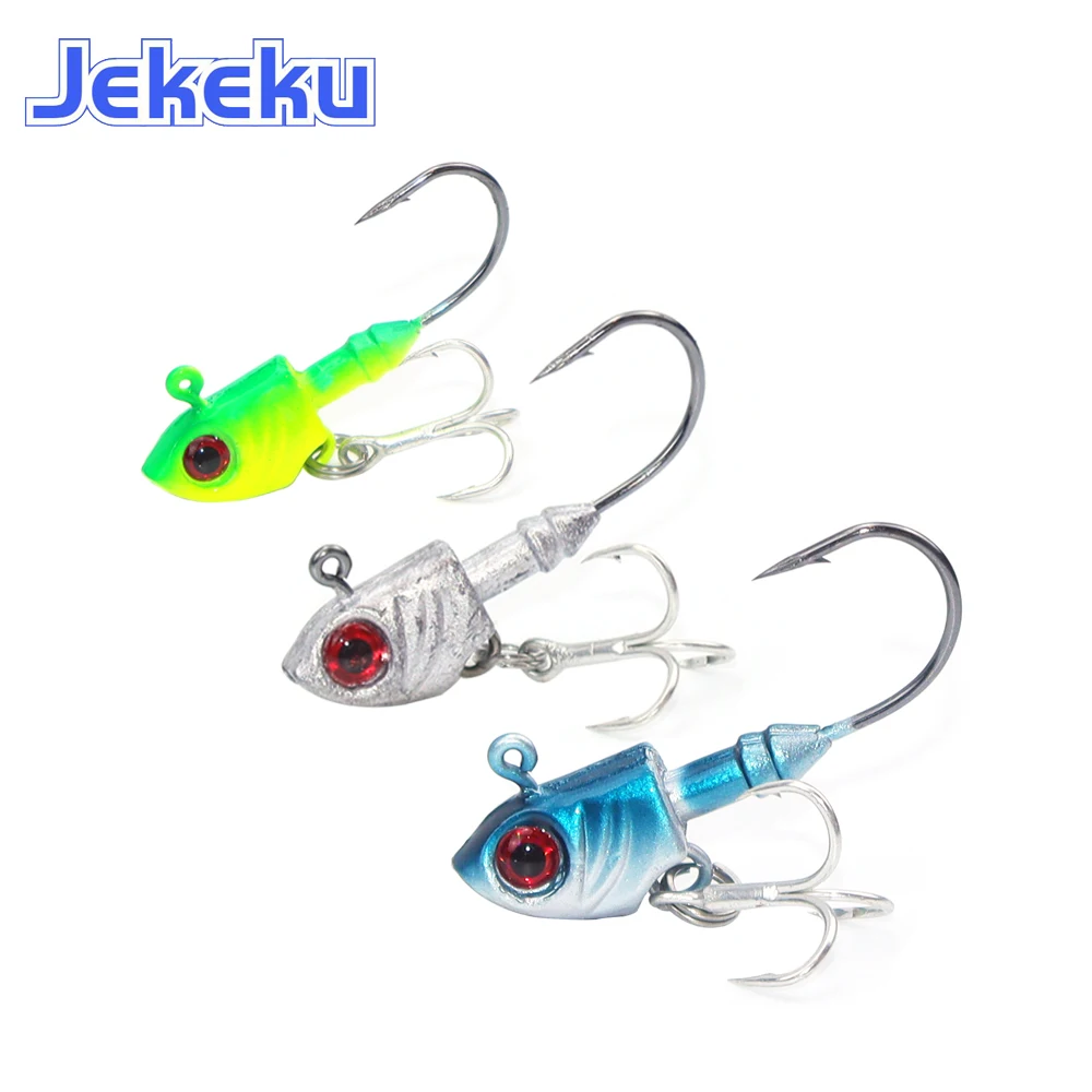 

JEKEKU NEW 3pcs Fishing Hooks 7g/10g/14g/20g/28g Jig Head Head Multicolor Fishing Tackle Bait Hook Soft Bait Wom Lead Hook