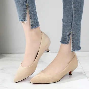 

WEIQIAONA New Women Shoes 5cm Classics Low Heels Comfortable Suede Shallow Working Shoes Low Heels Pointed Toe Pumps