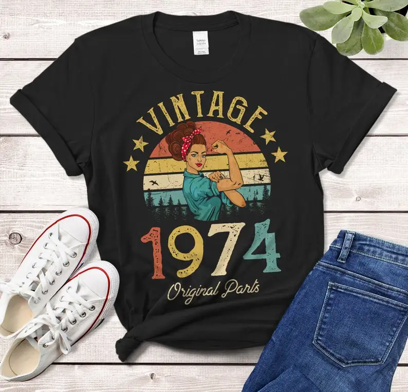 Vintage 1974 T-Shirt Made in 1974 48th birthday years old Gift  Girl, Wife, Mom birthday idea Classic 100% cotton Tshirt Unisex 1982 40th birthday gift 40 years old limited edition cotton t shirt unisex tops oversized female casual tshirts cute streetwear