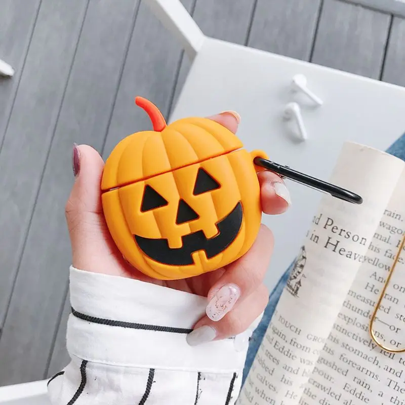 

For AirPods Case Pumpkin Lantern Cartoon Protective Cover Wireless Earphone Case For Air pods 2 Headphone case with Finger Ring
