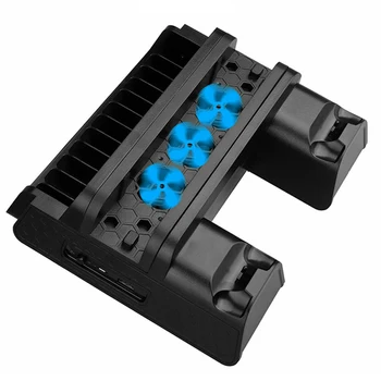 

Multifunctional Vertical stand + Cooling fans + Dual Wireless Controllers Charging Station Video Games DVD Discs Storage.