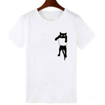 

LUCKYROLL New Harajuku Kitten T Shirt Women Pocket Cat Print Short Sleeve Tops & Tees Fashion Casual T-Shirt