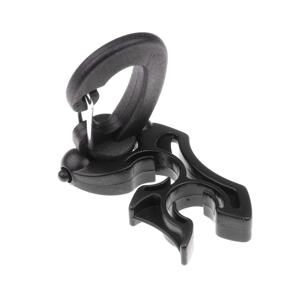 2 Pieces Scuba Diving Double BCD Hose Holder with Swivel & Folds Clip Black Water Sports Swimming Diving Pool Accessories