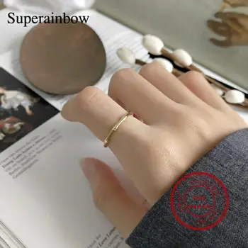 

SUPERAINBOW 925 Sterling Silver Minimalist Gold Bamboo Knot Ring for Fashion Women Cute Fine Jewelry SR-R38