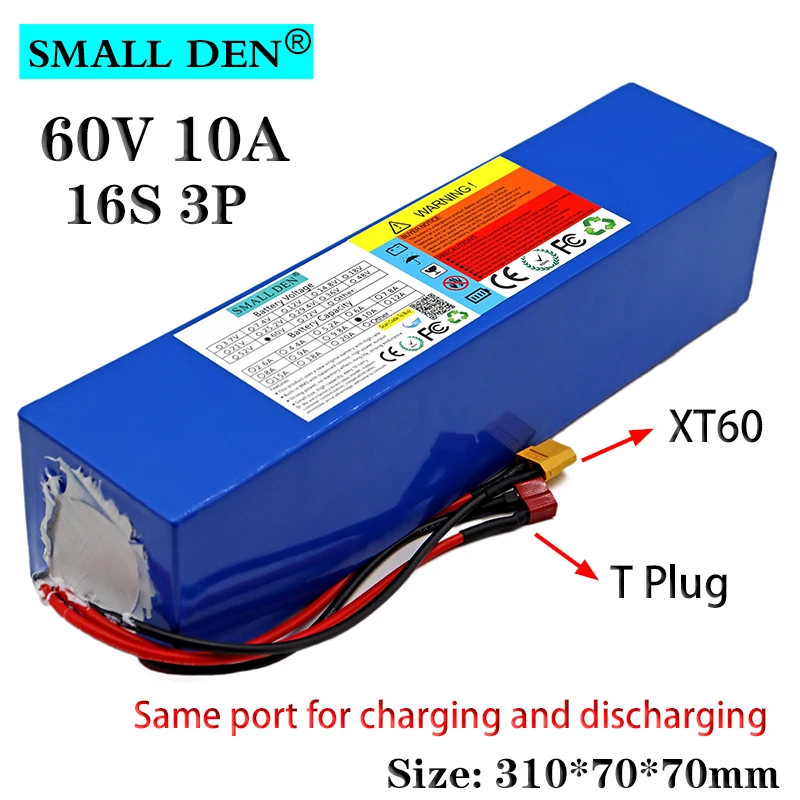 

60V10Ah 18650 lithium battery pack 16S3P same port, built-in 30A balanced BMS high power protection for motors below 2000W