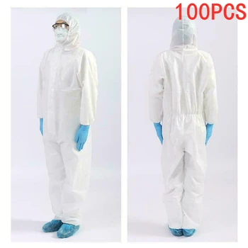 

100PCS White Disposable Dustproof Coveralls Hazmat Suit Protective Clothing Overall Non-Woven Fabric Suit Protection Protective