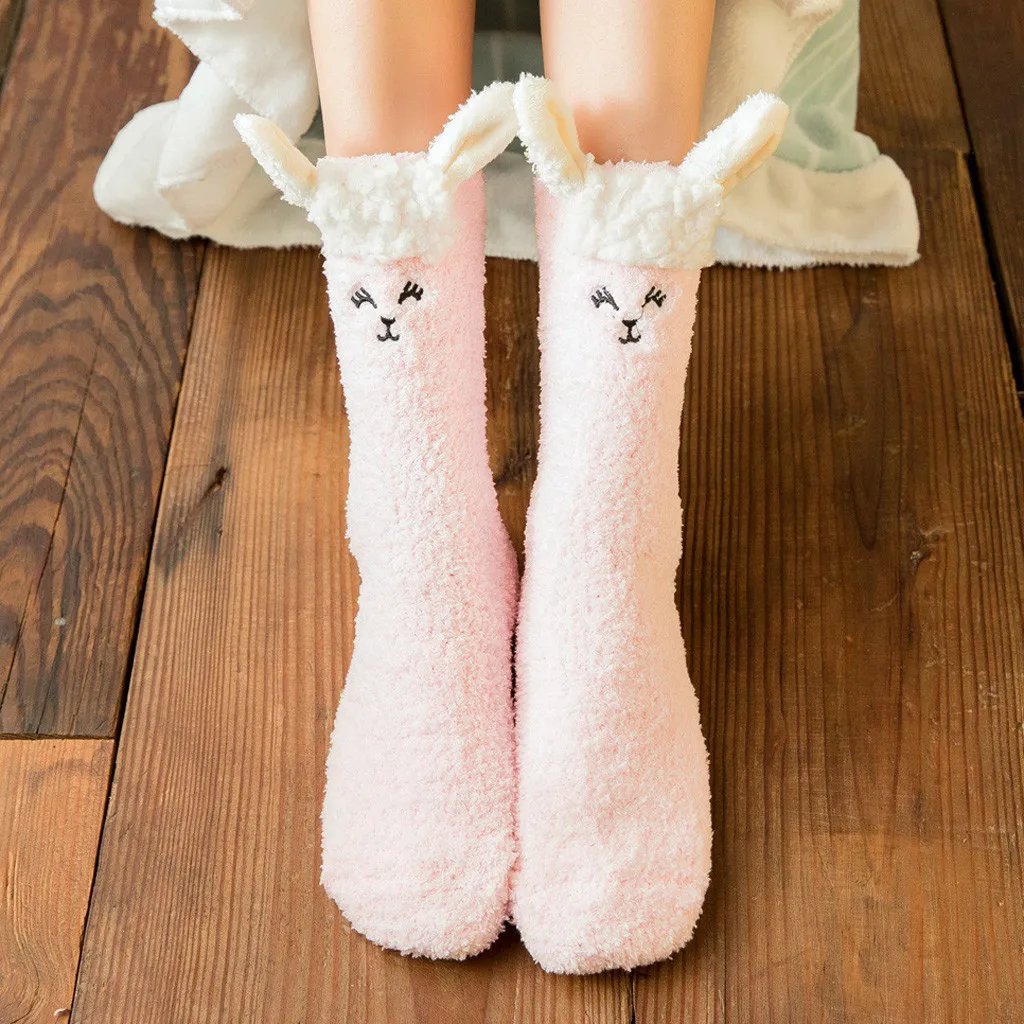 Женские длинные носки для девочек; Зимние Модные Теплые Носки с рисунком; пушистые носки без пятки средней длины; Пушистые Носки для кровати; Calcetines Mujer