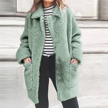Sfit Elegant Faux Fur Coat Women Autumn Winter Thick Warm Soft Fleece Jacket Pocket Zipper Outerwear Overcoat Bear Teddy Coat