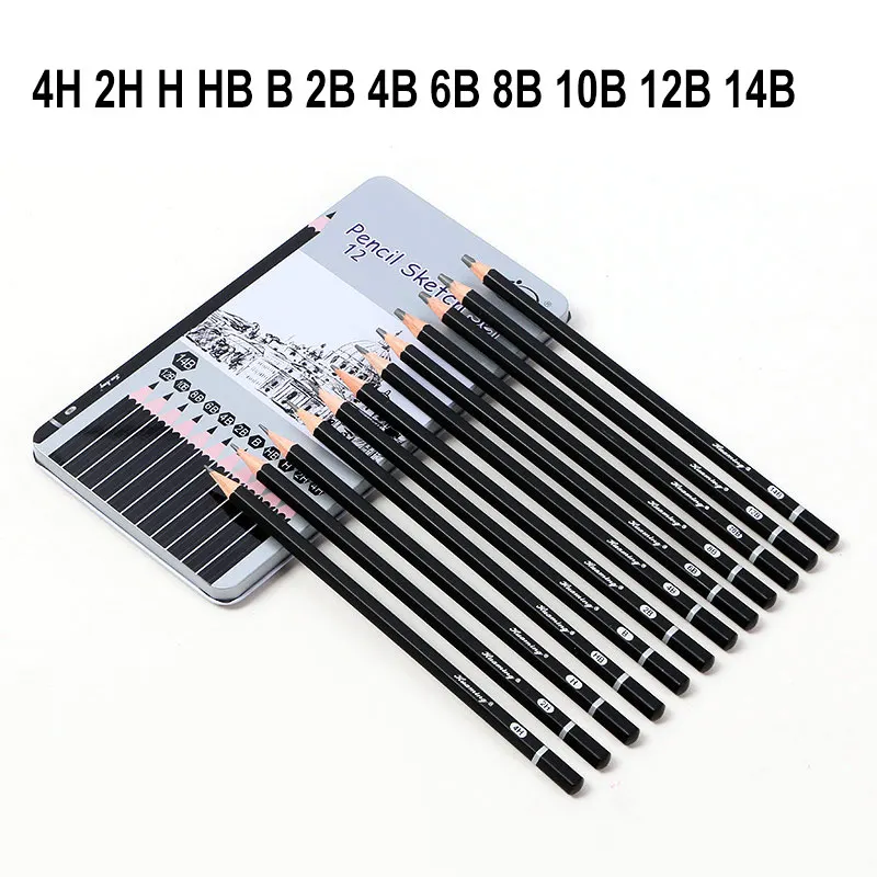 sakura sketch pencils 12pcs soft medium hard charcoal drawing charcoal pencils school stationery 12Pcs/Set 2H-8B 4H-14B Sketch Drawing Pencil Soft /Medium/ Hard Graphite Wooden Art Painting Stationery Pencils With Metal Box