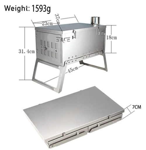 Титана TC4 Складная дровяная печь 1,6 кг портативная для улицы без покрытия антикоррозийная с вентиляционной трубкой