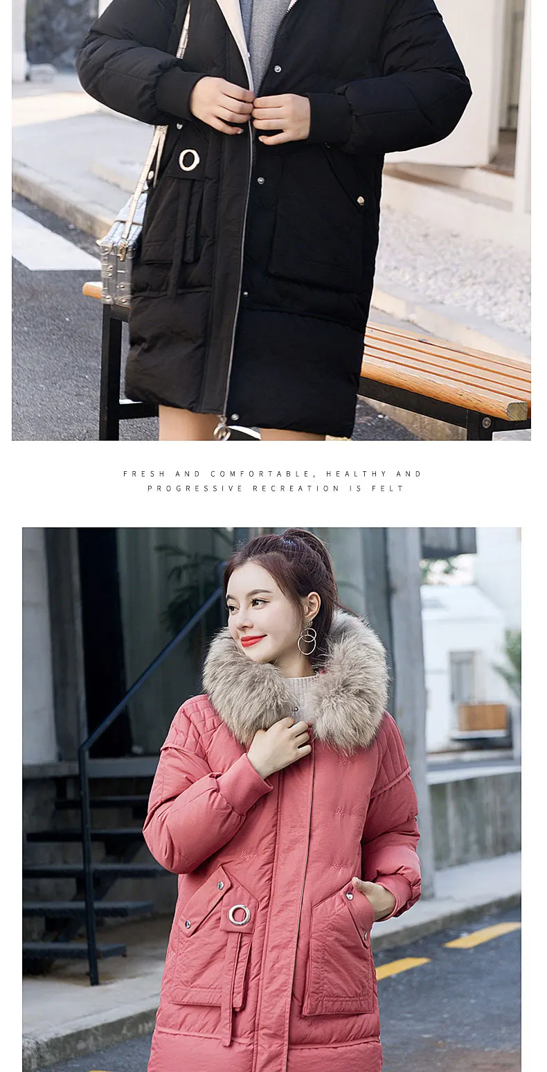 Зимнее корейское длинное пальто для женщин, Толстая теплая хлопковая парка с капюшоном для женщин, свободные куртки, повседневные пальто для женщин