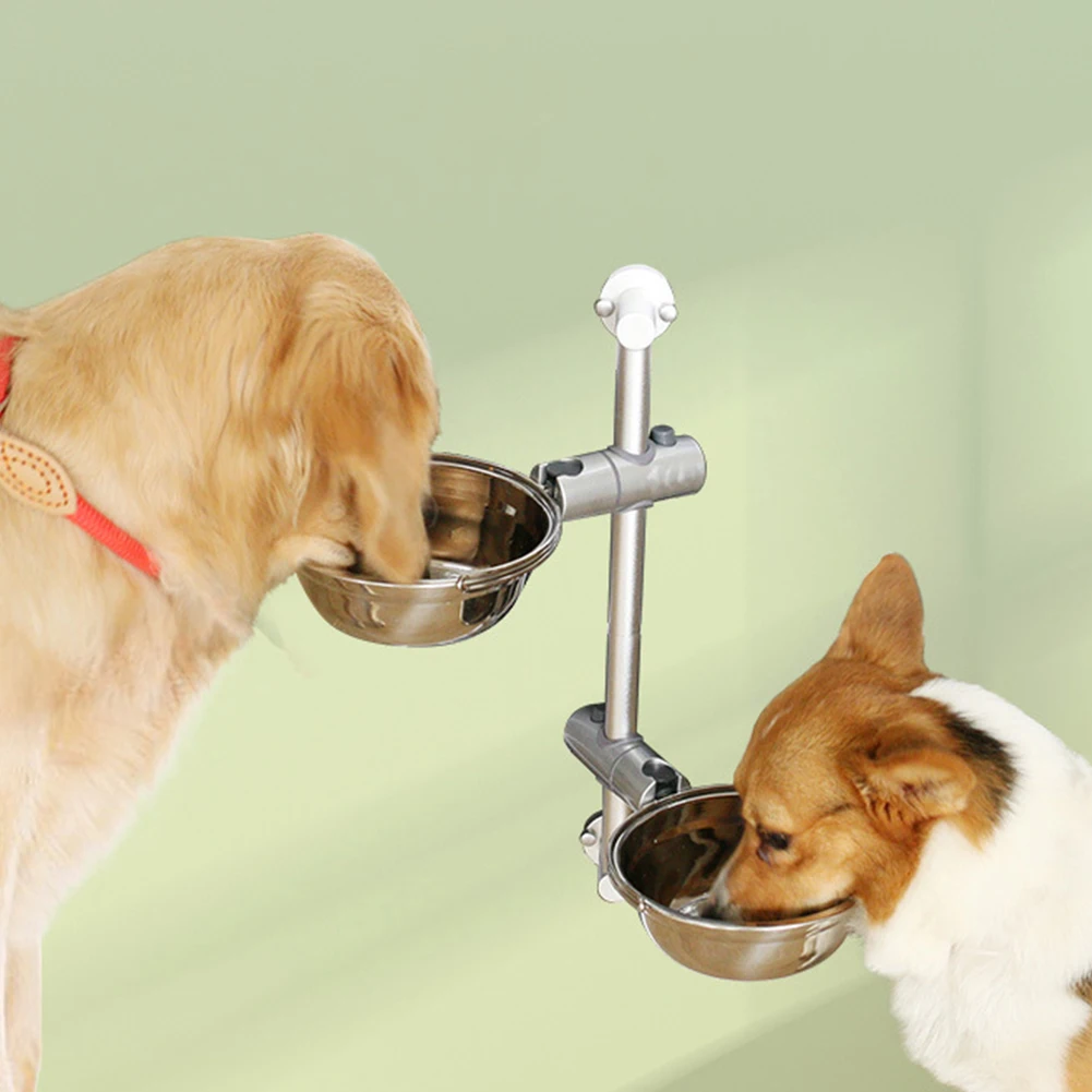 Safe Elevated Pet Bowls Set Feeding Adjustable Aluminium Alloy Non Toxic Wall Mounted Dog Water Removable Double Food Cat