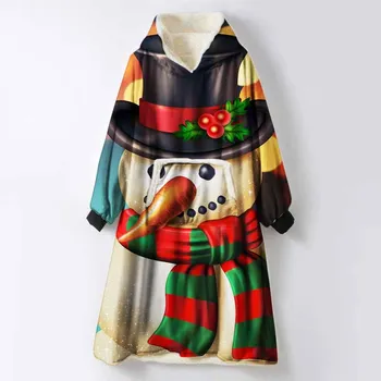 

Merry Christmas Snowman Hooded Sweatshirt TV Blanket For Adult Home Sofa Nap Blanket With Sleeves Pocket Wearable Pullover Throw