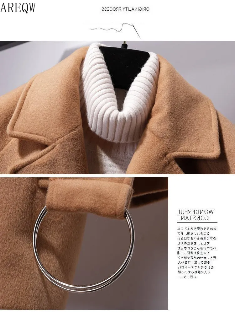 wonderful  2019 Faux Cashmere Wool Blends Female Coats Womens Windbreakers Jackets Autumn COAT Women Parka Lon
