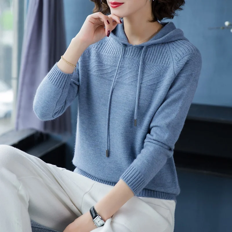 Cashmere Knitted Jumpers Woman Sweater Hooded Korean Style Hot Sale Fashion Pullover Female Woolen Knitwear Clothes Tops AA5079