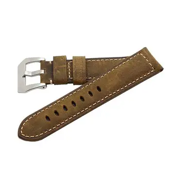 

24mm Calf Leather Padded Vintage Watch Band Brushed Tang Buckle for Men