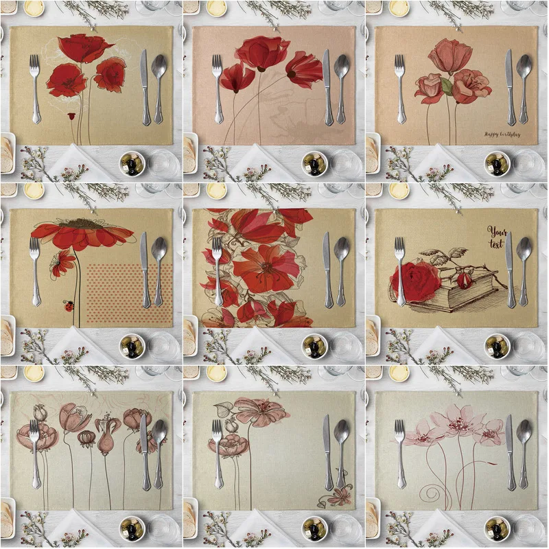 Fashion Print Rectangle Pink Color Leaf Flower Table Pad Cut Mats Placemat for Dinner Kitchen 40x30cm Vintage | Дом и сад