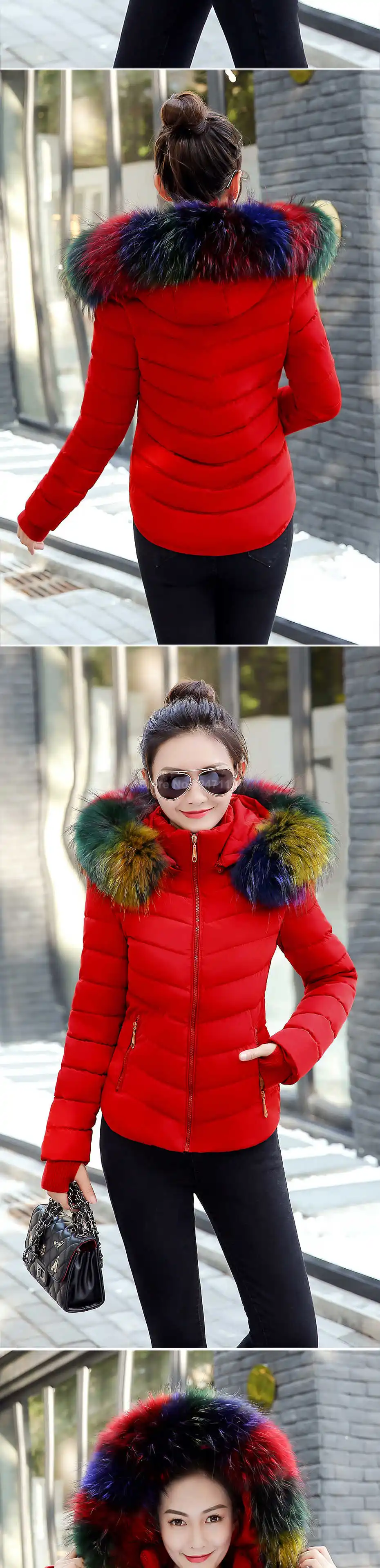 Парка женская модная женская пуховая куртка пальто женская зимняя куртка верхняя одежда женская куртка разноцветный искусственный мех воротник