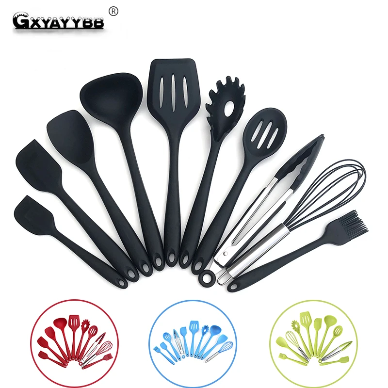 

10pc/set Non-stick Cooking Utensils Silicone Kitchen Tools Spoon Spatula Ladle Egg Beaters Kitchen Set Four Colors Optional Hot