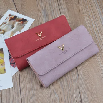 

HUGWISER New Women Wallet Long Matte Fashion Retro Korean Multi-function Button Handbag Cell Phone Pocket Frosted Trend