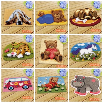 

Knooppakket Klink Haak Kleed Bloemen Almofadas Dog Latch Hook Kits Diy Button Cushion Animals Do It Yourself Needlework Mat Kit