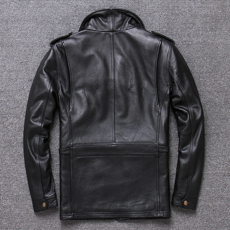 Long In Man Pure Cowhide Lear Lear First Layer Lear Coat Big Yards Single Thin Lear Jacket Pocket