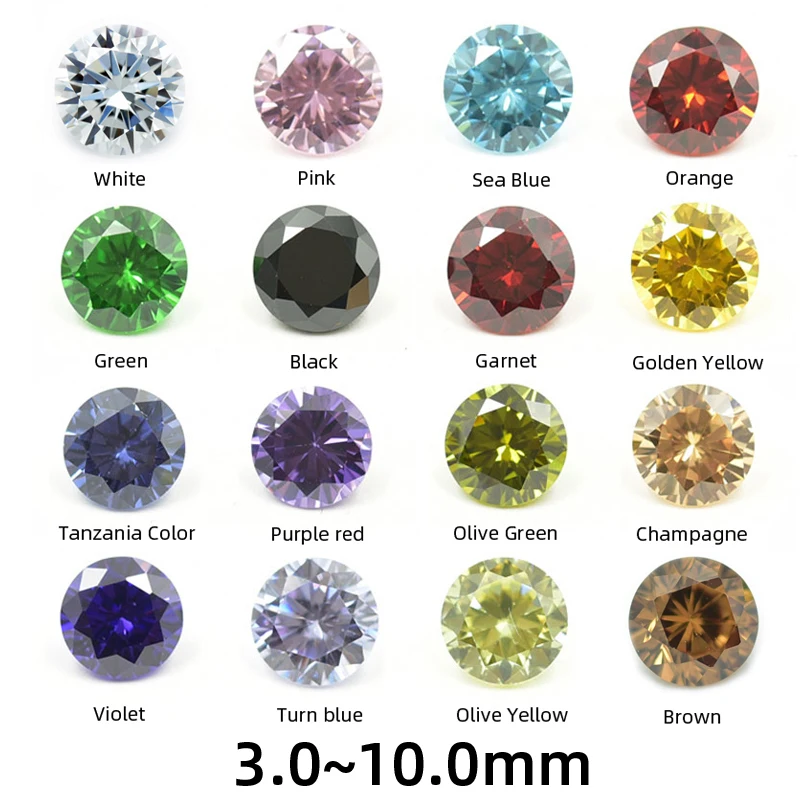 

3.5mm~10.0mm Round Cut Loose Cubic Zirconia Bead Zircon CZ Stone AAAAA High Quality For Diy Jewelry Various Colours