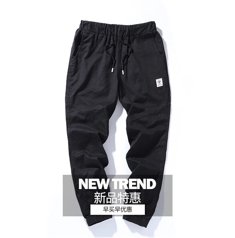 

Men's Summer Korean version trend Solid Color Drawstring sweatpants Cargo joggers men Big sizes Bottom-tied ankle-length pants