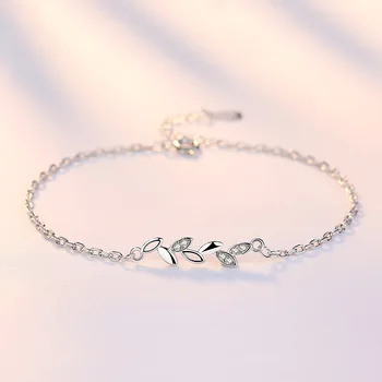

Lucky With Tree Leaves Silver Jewelry Ladies Bracelets Japanese and Korean Version Simple Jewelry Accessories Couple Bracelets